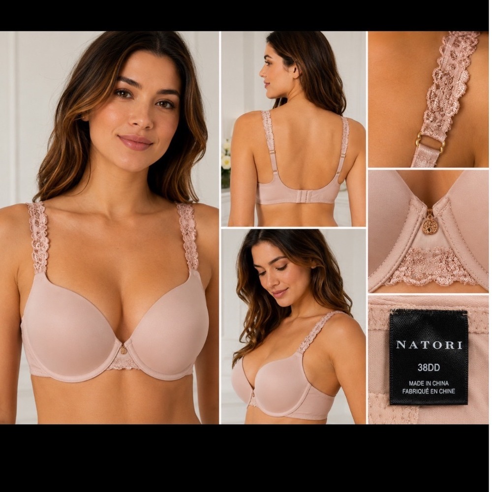 Natori Bliss Perfection Underwire Contour Bra Beige Taupe LaceTrim 38DD Neutral